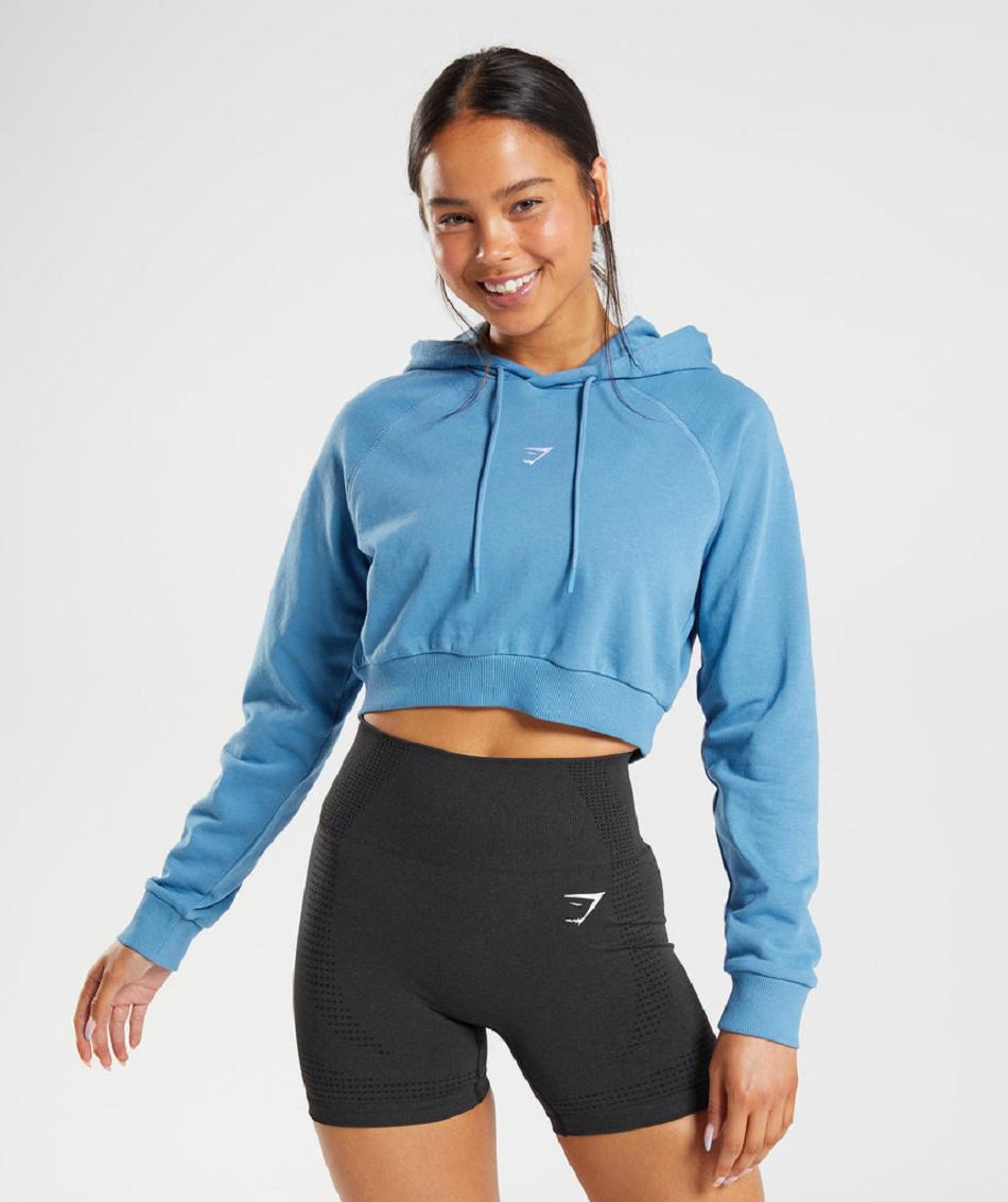 Gymshark Training Cropped Ženske Majica S Kapuljačom Plave | HR 3581FDN